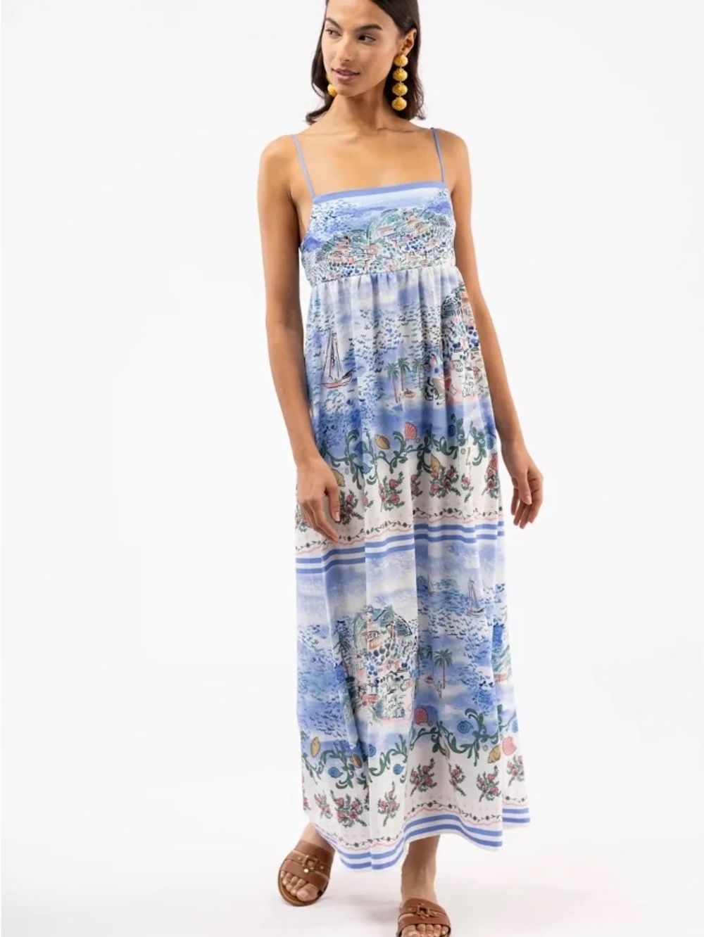 Smith & Quinn Cleobella Blue Floral Print Spaghetti-Strap Maxi Dress